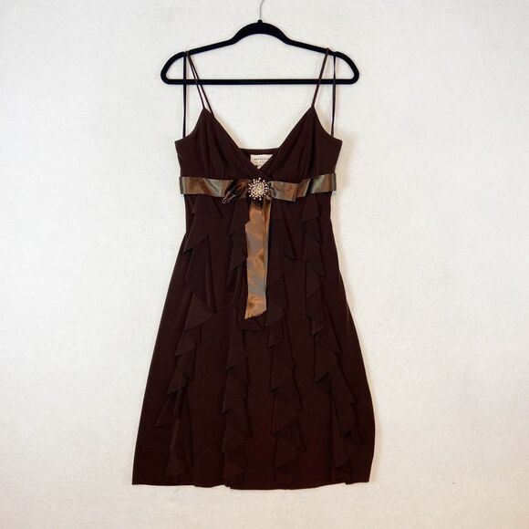 Y2K Betsy & Adam Babydoll Dress Women's Sz 8 Brown Mini Fairy Whimsigoth - Picture 3 of 8